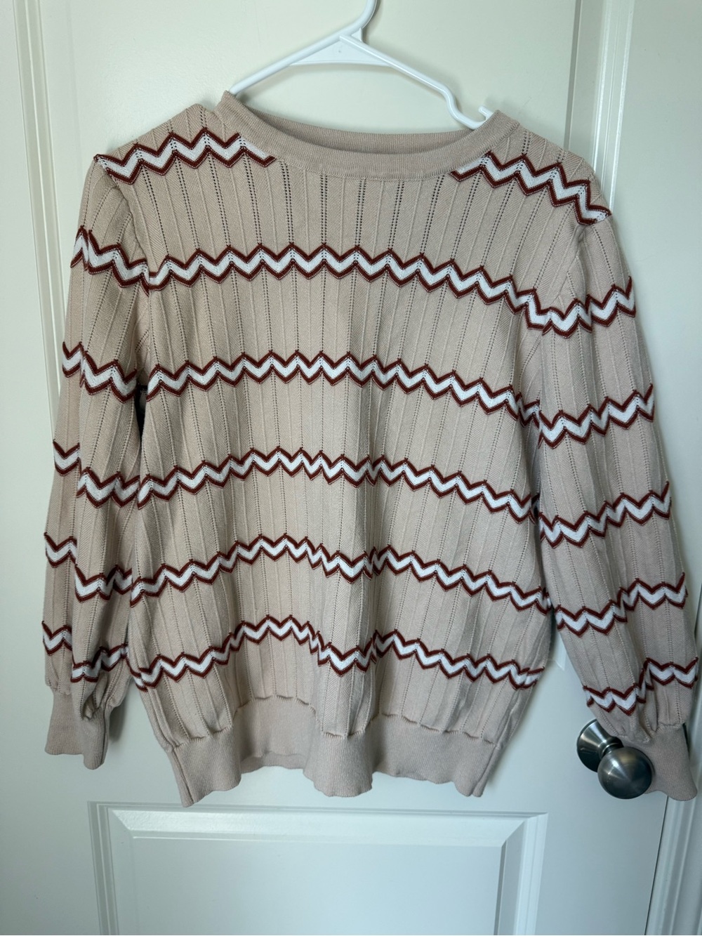 Beige Zigzag Stripe Sweater - Women's Knit Pullover
